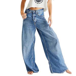 Free People Old West Slouchy Jeans Womens Wide Leg Canyon Blue High Rise